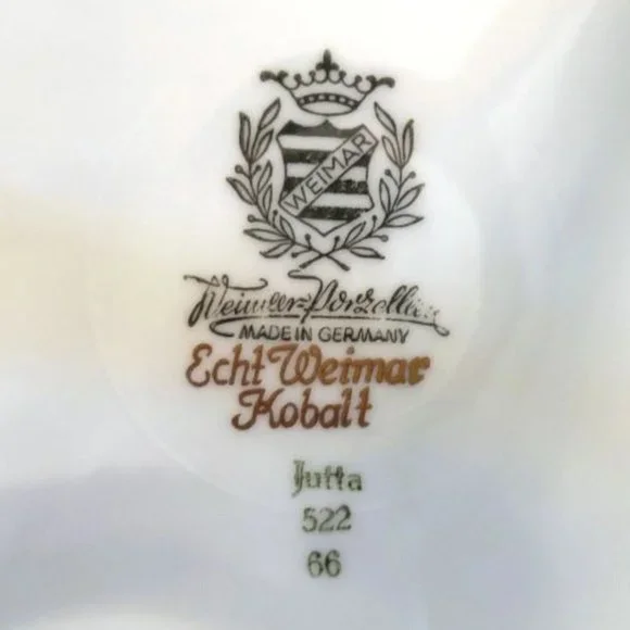 Vintage Jetta Cobalt Blue Gold Leaf Round Platter Bowl w/stand WEIMAR PORCELAIN - Picture 10 of 11